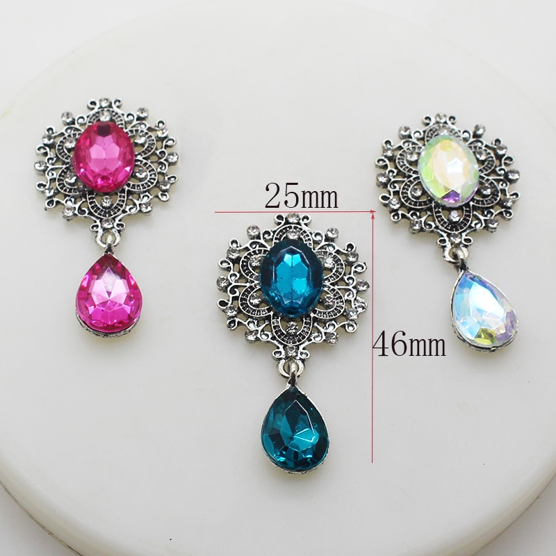 Retro Silver Rhinestone Vlakke Achterkant Broche 46*25Mm 10 Stks/partij Geweven Kleding Accessoires Bruiloft Decoratie Productie