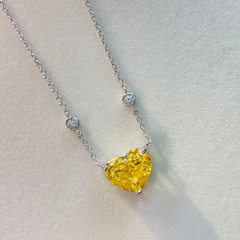 OEVAS 100% de Plata de Ley 925 Plata brillante Topacio rosa con alto contenido de carbono diamante corazón colgante de collar para las mujeres de joyería fina: Amarillo
