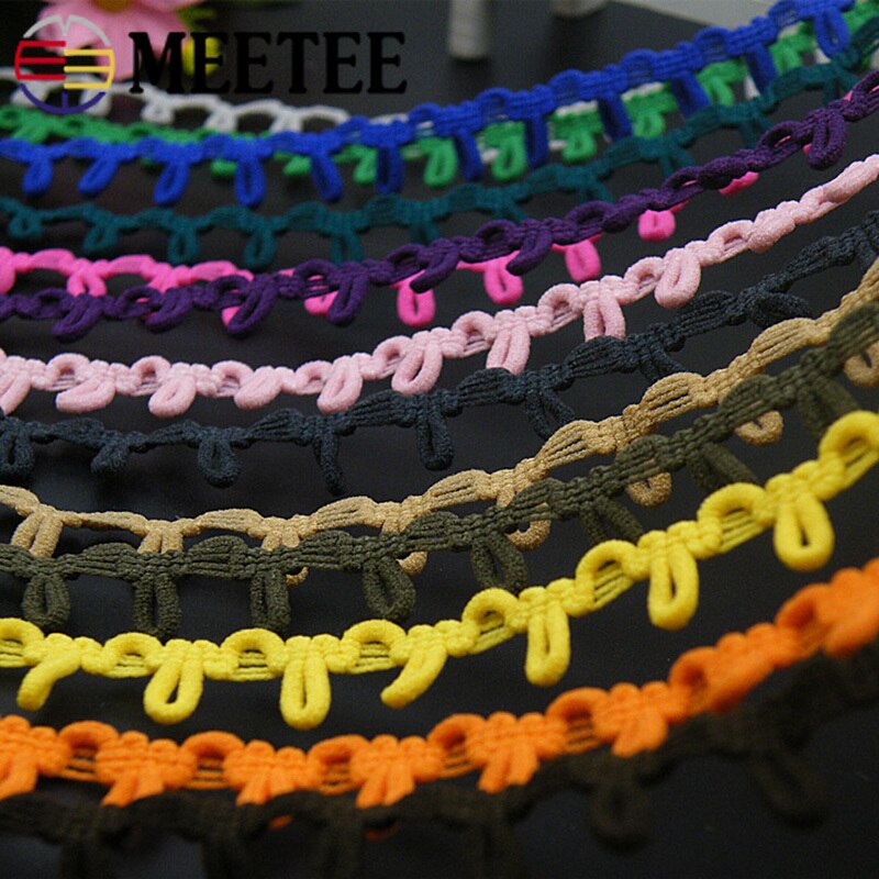 3Meters 14mm Nylon Stretch Back Collar Buttons Tabs Elastic Loop Trim Tiny Round Lace Ribbon For Wedding Dress Button Buckle