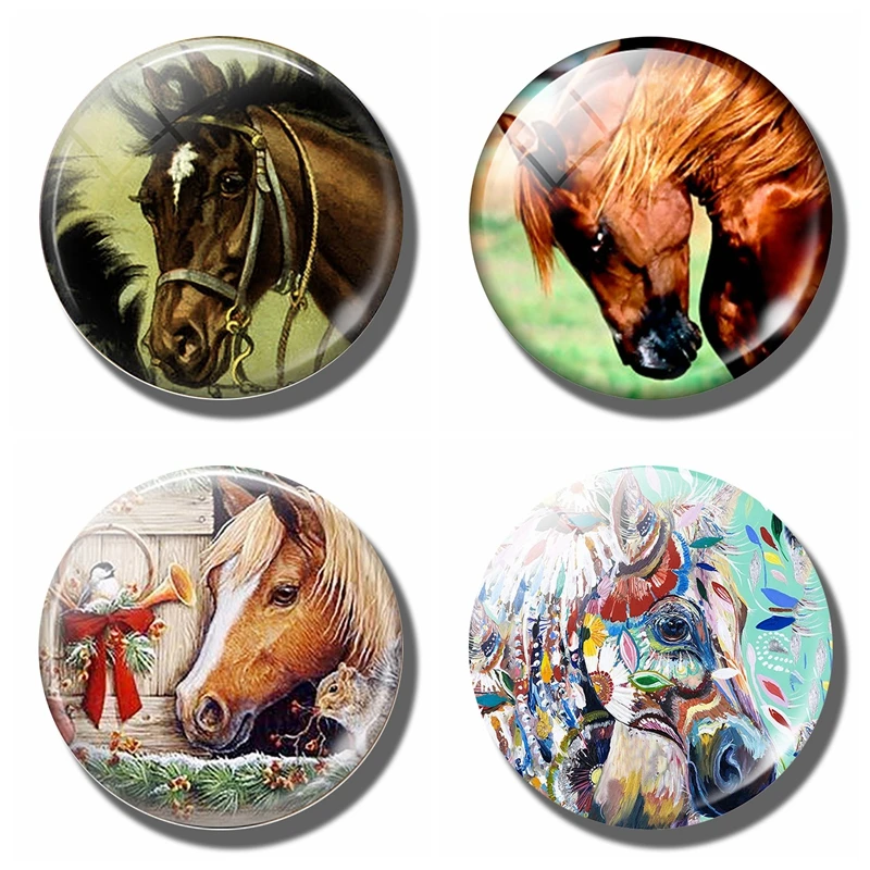 Pferd 30 MM Kühlschrank Magnet Glas Kuppel Cabochon Magnetischen Kühlschrank Aufkleber Hinweis Halfter Nette Tiere Wohnkultur