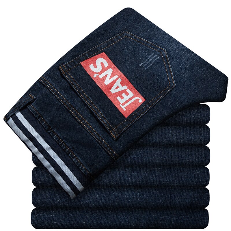 Pluss størrelse 44 46 48 klassiske, løse, rette jeans til menn virksomhet uformelle denim stretchbukser til menn svart blå bukser: 30