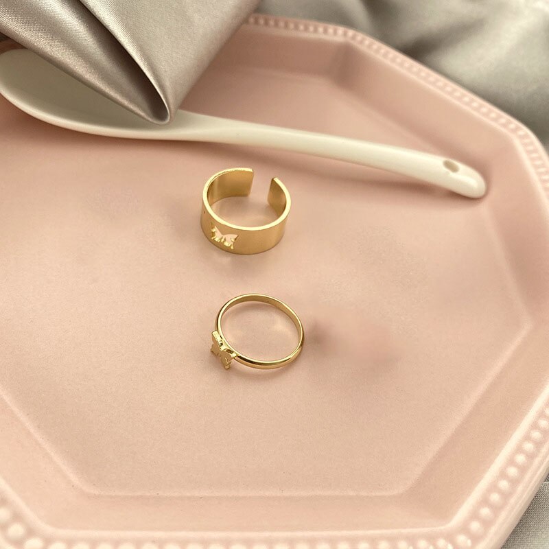 Hiphop Felsen Kupfer Hohl Butterflys Punk Ringe Öffnen Index Finger Zubehör Gold Farbe gemeinsam Ring Für Frauen Paar Schmuck: Gold setzt