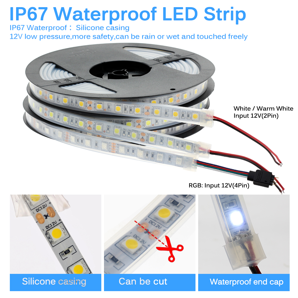 IP67 IP68 Waterdichte Led Strip 5050 DC12V Onderwater & Outdoor Veiligheid Rgb Led Strip Licht 300Leds 60leds/M 5 M/partij
