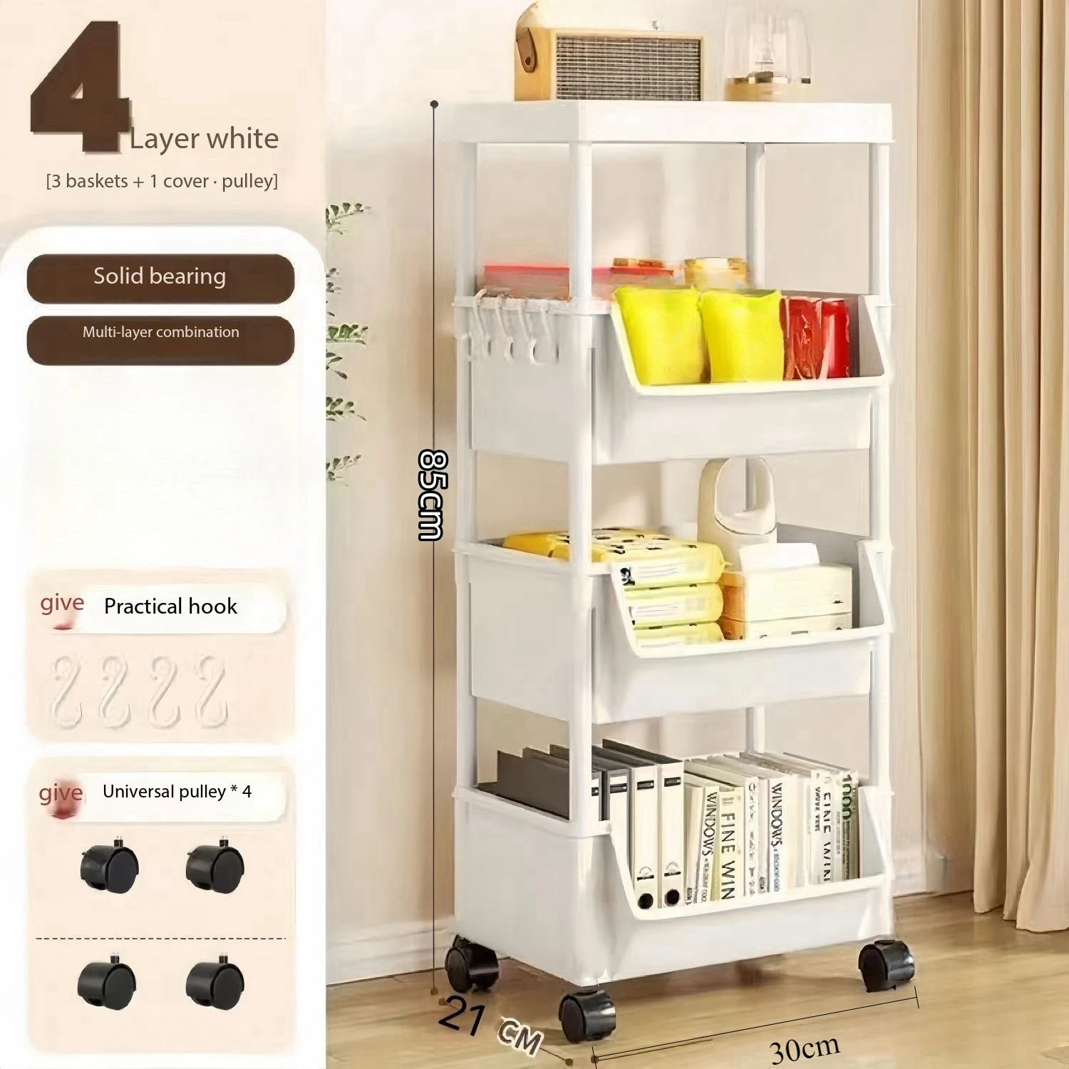 Tragbares, bewegliches Lagerregal, mehrstöckiges Wagen-Regal mit schmalem Schlitz und Rädern für Küche, Badezimmer, Wohnzimmer, Bücher, Organizer: Dunkelgrau