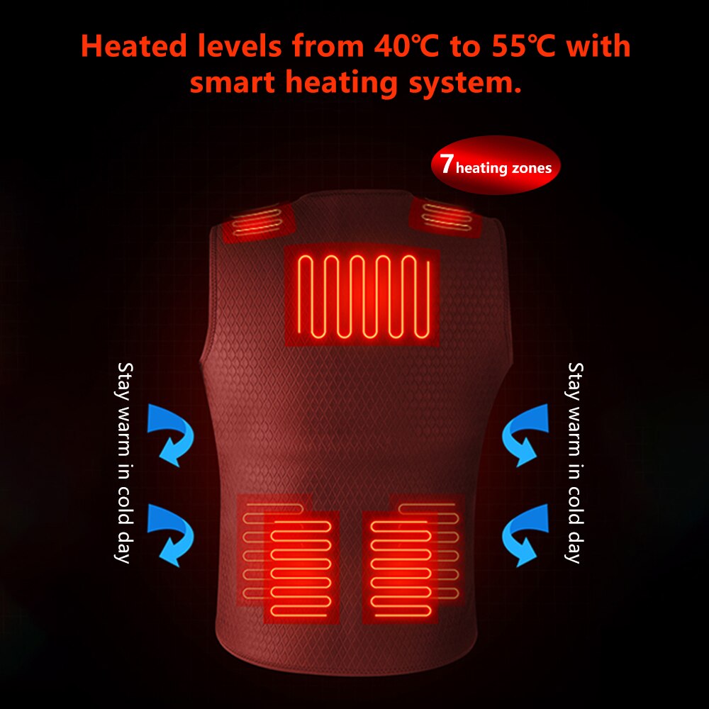 Heating Vest Warmer 3 Speeds Adjustable Temperature 7 Heating Zones USB Powered Rechargeable Thermal Waistcoat Winter Warm Fever