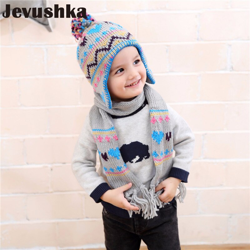 Winter Pompom Hat Scarf Baby Boy Hats Scarves For Kids Beanie Kid Hat HT016