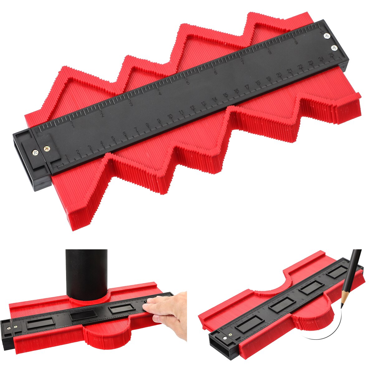 12/14/25cm Plastic Shape Contour Gauge Duplicator Profile Measurement Tool Meter Model Saker Contour Gauge Profile Tool: red 25cm