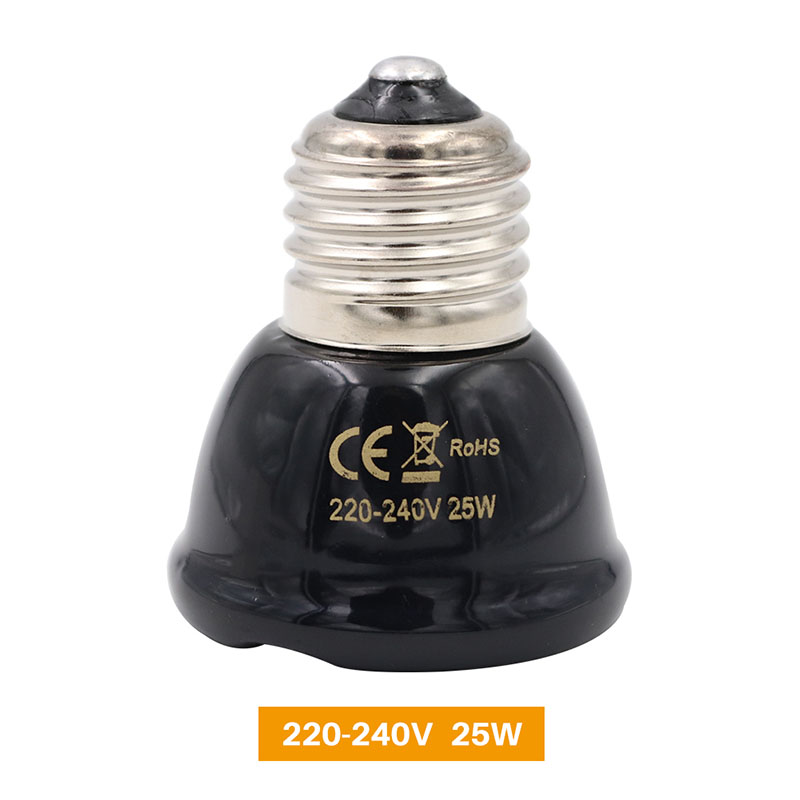 E27 kæledyr varmelampe til skildpadde slange firben infrarød keramisk emitter varme lys 50w/75w/100w krybdyr lampe reptil lys eu stik: 25w