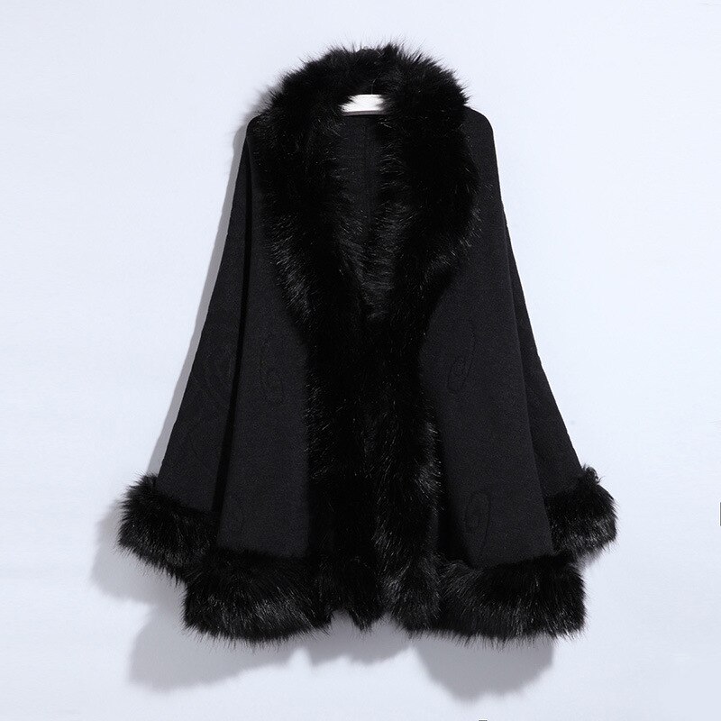 Hochzeit Jacke Kap Braut Schal wickelt Faux Pelz Bolero Frauen Winter Warme Mantel Mantel Hochzeit Zubehör: Schwarz