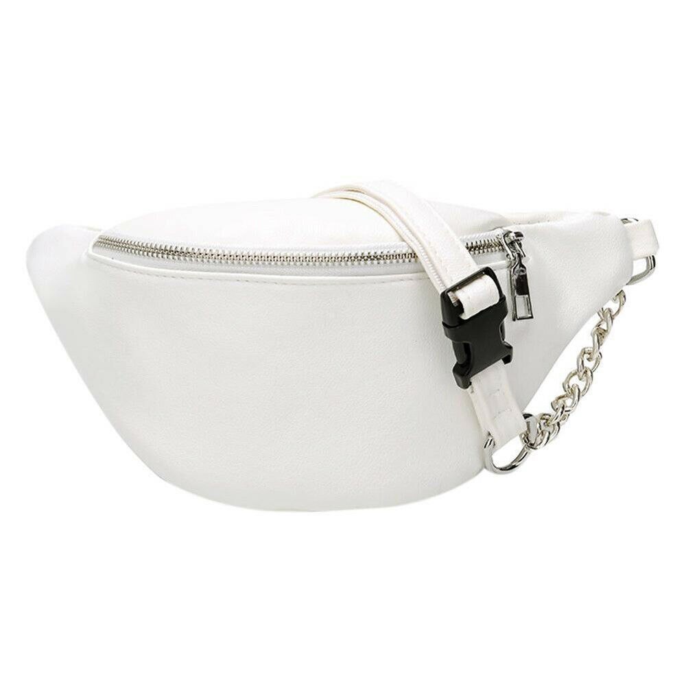 Dame midje veske fanny pack pu justerbar belte veske liten veske telefon nøkkel veske solid casual lett vekt midje pakke: Hvit