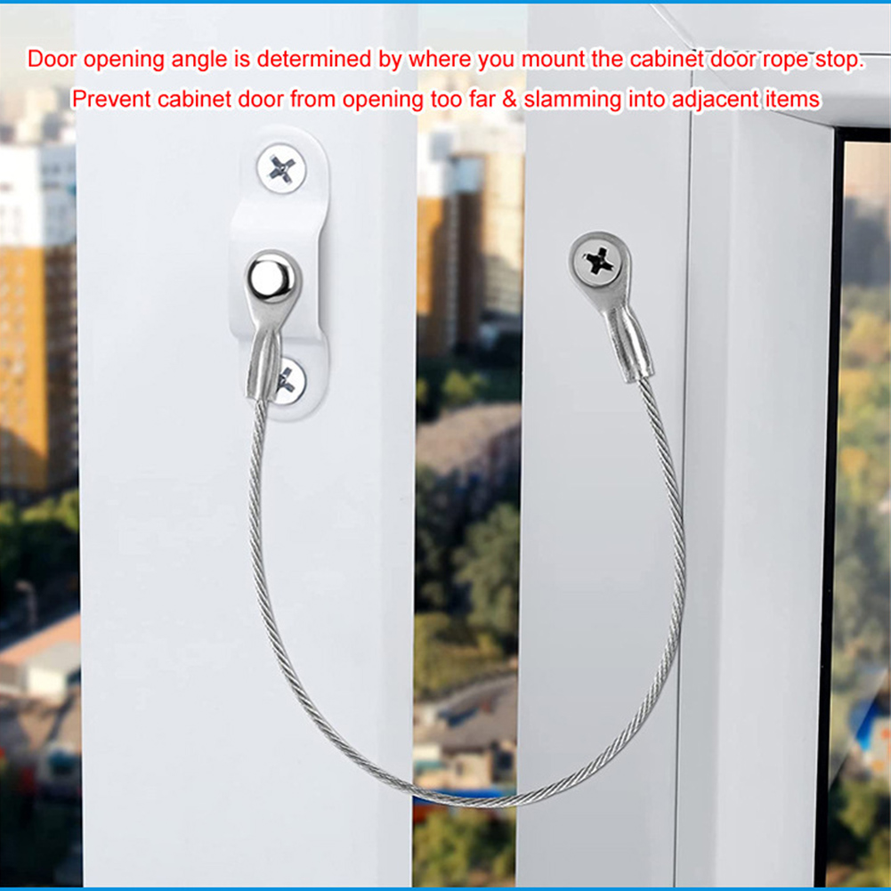 4pcs Door Window Stopper Wire Rope Stainless Steel Cabinet Restraint Cable Cupboard Hinge Flexible Gadgets