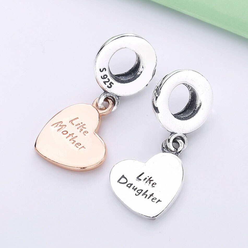 Original Rose Mother And Daughter Love Heart Pendant Beads Fit 925 Sterling Silver Charm Bracelet Bangle Diy Jewelry