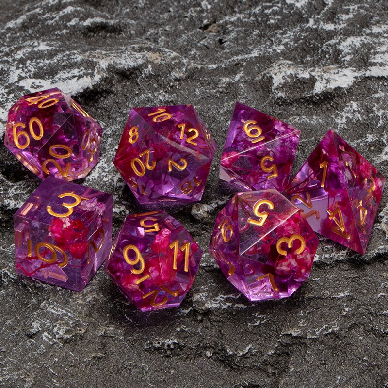 Kerwellsi Hars Dnd Dobbelstenen Set D &amp; D Dungeon En Dragon Handgemaakte Bloem Polyhedral Dice Scherpe Rand Voor Rpg D20 d12 D10 D8 D6 D6