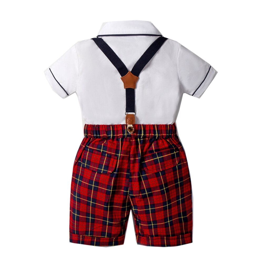 Sommer Jungen Hochzeit Outfit rot Plaid kurze Hose Weißes Hemd Fliege 1T Geburtstag Party Kleinkind Jungen Anzug Chlidren kleidung