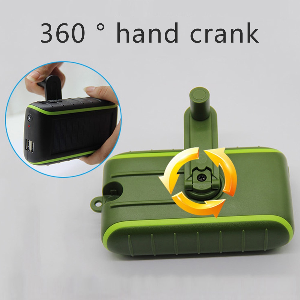 Solar Hand Crank Power Bank For Samsung S10 Waterproof Solar LED Portable Dual USB PowerBank 6000/8000mAh External Battery Pack