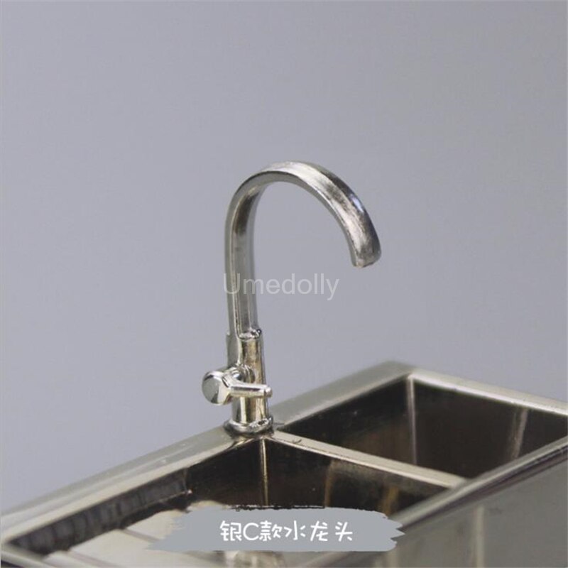 1PCS 1/12 Skala Miniatur Puppenhaus Wasserhahn Mini Wasserhahn Puppe Haus Wc Küche Waschbecken DIY Möbel Zubehör Spielzeug: silver C