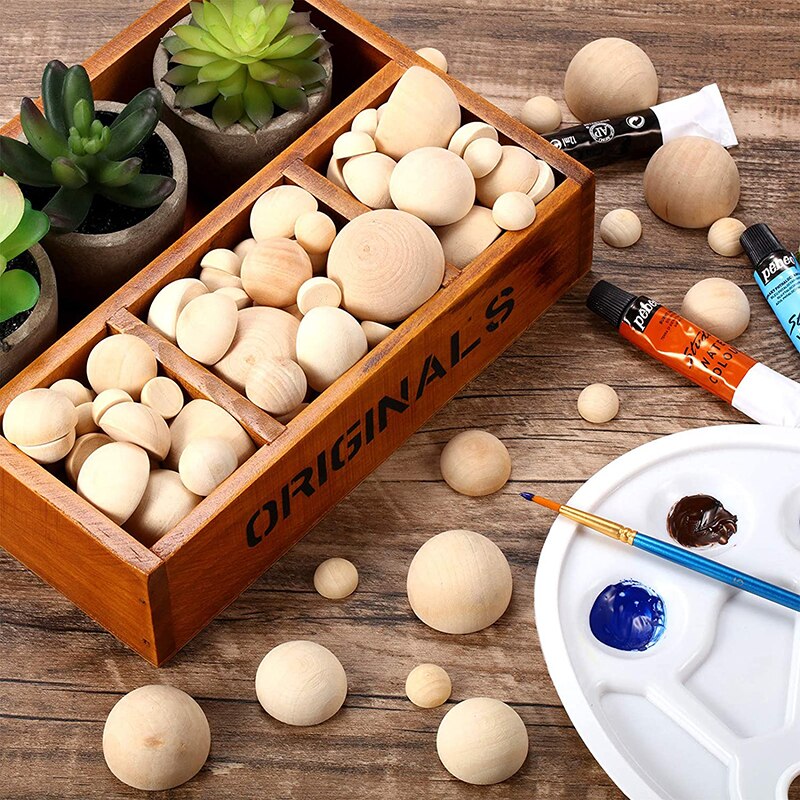 1-50 Uds. Cuentas de media madera naturales, bolas de madera redondas divididas sin terminar para pintura artesanal, arte para niños, hacer narices de Gnomo, decoración navideña