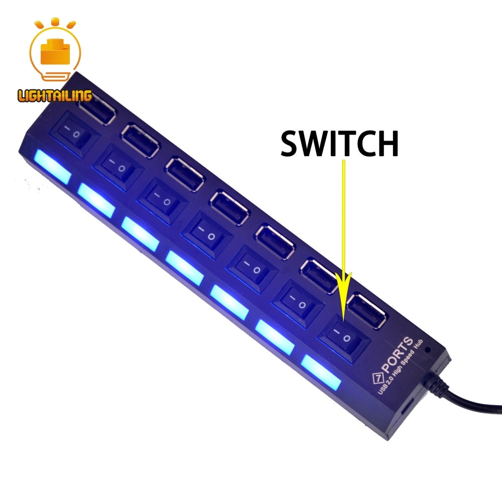 LIGHTAILING Weiß/Schwarz USB Hub Mit 7 Usb Häfen Und Batterie Kasten Für Block einstellen Spielzeug LED Licht Bausatz