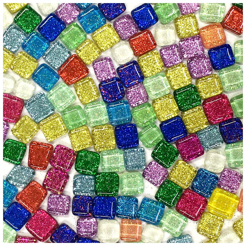 120g 70Pcs Glitter Shiny Crystal Mosaic Tiles 1-2cm Square Triangle Shape DIY Mosaic Stone Multi-Color Optional Craft Materials