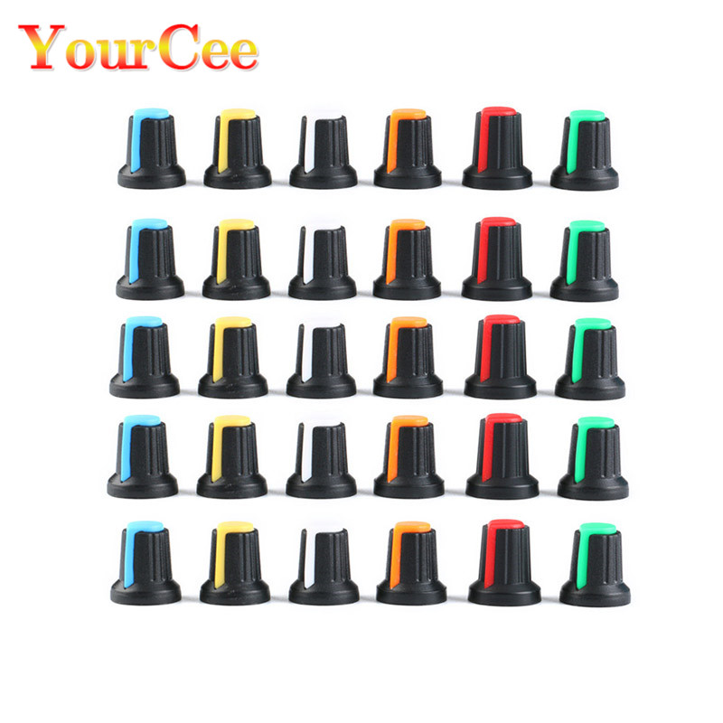 10 Stks/partij 6Mm WH148 Schakelaar Shaft Hole Dia Potentiometer Pot Knop Cap Voor Diameter 6Mm Plum Handvat Turn aan Uit Knop Knop