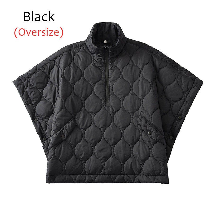 Cotton-padded Women Camping Shawl Cape Coat Argyle Stand Collar Thickened Warm Winter Topcoat Lady Outwear Batwing Sleeve Poncho: L / black