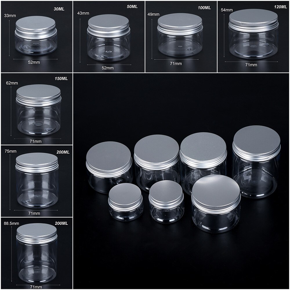 1 PC 30-250 Ml Empty Jar Aluminum Cap Refillable Food Tin Pot Containers Empty Transparent Bottle Kitchen Storage Container