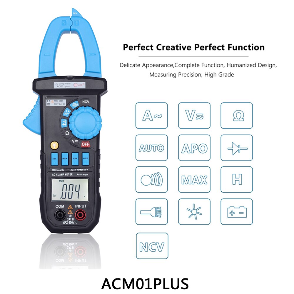 Bside digitale stroomtang, gelijkstroom, wisselstroom, 400a ampèremeter, spanningstester, multimeter, autovoltmeter, ampère, hz, capaciteit, ncv, ohm-test: Wisselstroommeter