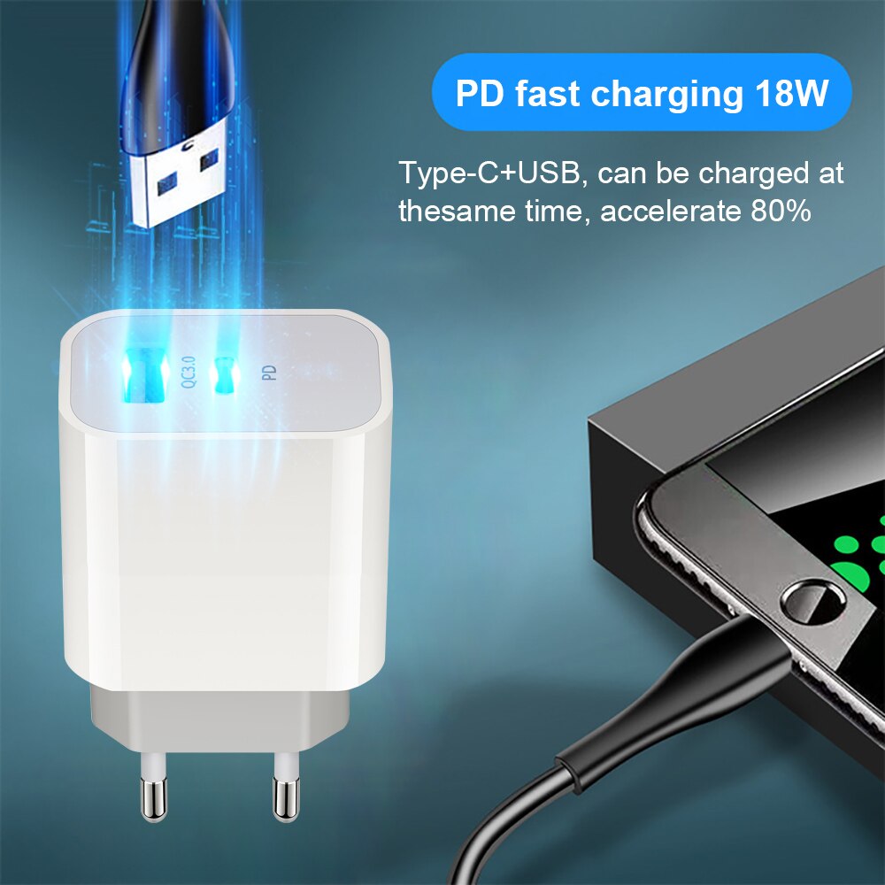 FDGAO 18W Quick Charge 3.0 USB PD Charger QC3.0 Type C Adapter For iPhone 12 Pro Max Samsung S20 S10 Wall Travel Phone Charger
