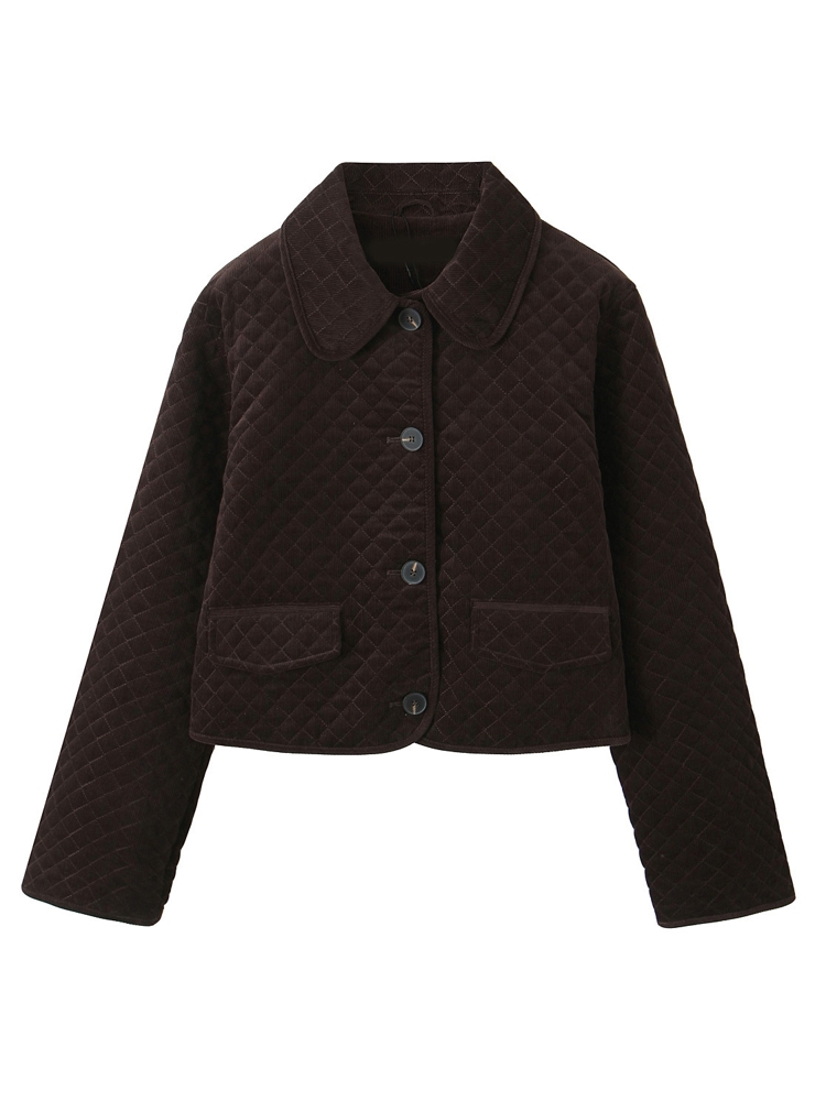 XNWMNZ 2024 Herfst Vrouwelijke Klassieke Turn-down Kraag Corduroy Jas Bovenkleding Woon-werkverkeer Vrouw Lange Mouw Jas Ruches top: M