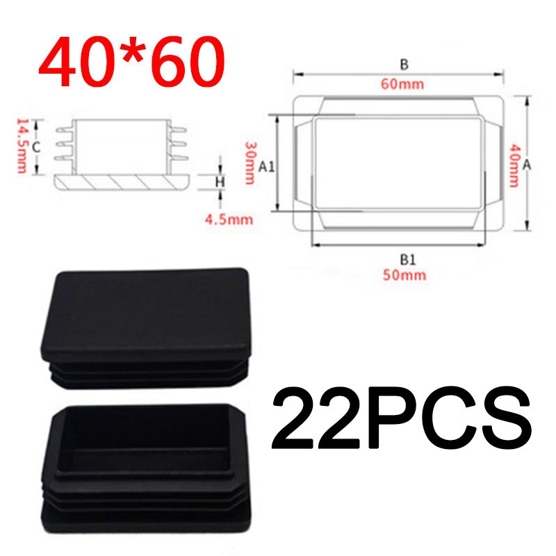 Plastic Steel Rectangular pipe plug Black Furniture Leg plug Anti Slip Feet Protector Pad Plastic square tube cap plug: 40x60mm