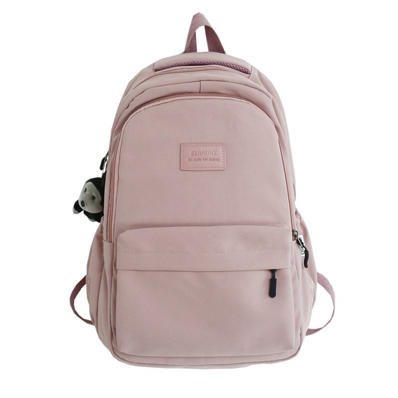 Zaino per scuola superiore Fengdong zaino per scuola in Nylon impermeabile stile semplice per studenti borsa per Laptop per studenti universitari: Pink-With Monkey