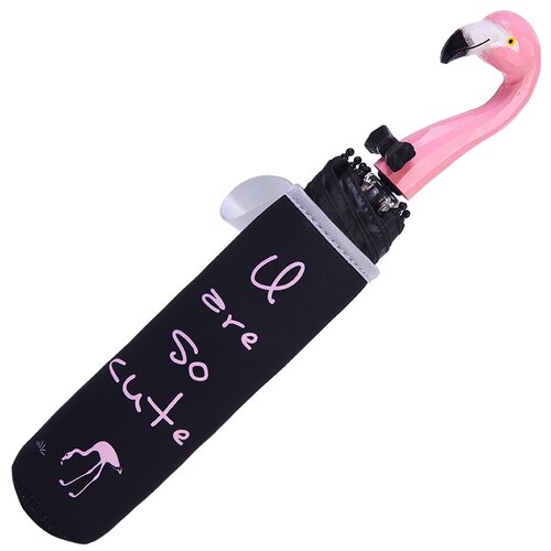 Creatieve Leuke Cartoon Paraplu Flamingo Dier Zon Regen Houtsnijwerk Handvat Paraplu Meisje Volwassen Zon Meisje Paraplu 3 Vouwen U5U: Flamingo