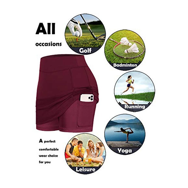 Kvinder tennis nederdele indershorts elastiske sports golf skorts med lommer yoga fitness shorts m