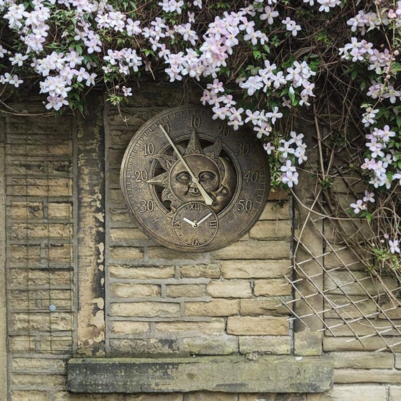Reloj de pared grande para jardín, termómetro Vintage para interior y exterior, adorno para valla, estación meteorológica