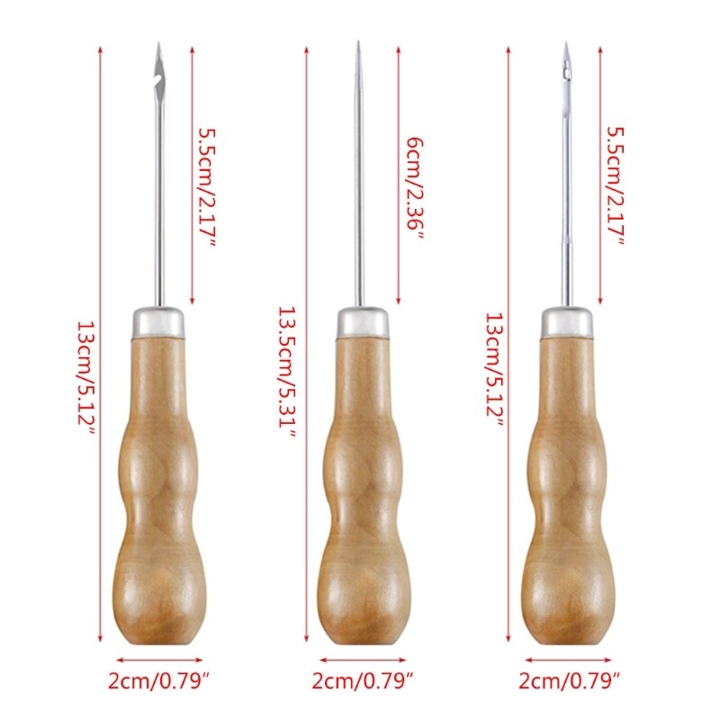 Houten Handvat Schoenen Repareren Priem Lederen Schoen Naaien Schoenmaker Tool Diy Craft Reparatie Hand Stitcher Rechte Gebogen Haak