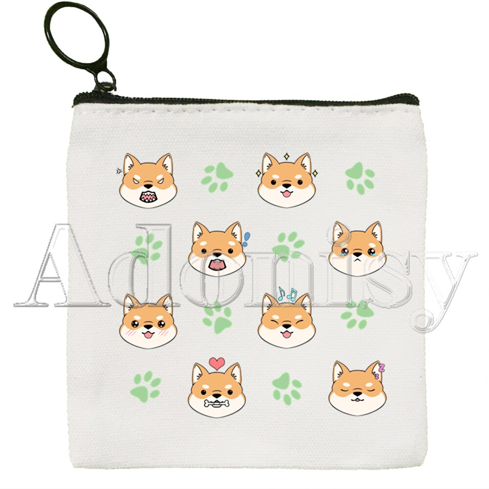Shiba Inu Dog Japanese Cute Dog Mini Coin Purse Canvas Student Wallet Coin Case Zipper Hand Female Key Case: E