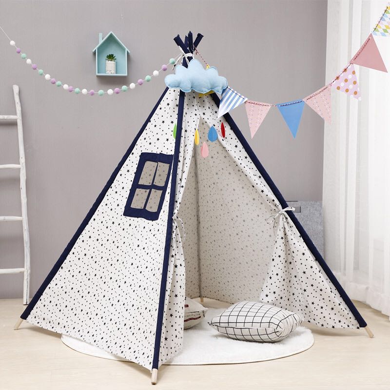 1.35M Large Teepee Tent Cotton Canvas Wigwam Children&#39;s Tent Kids Play House Girls Game House India Triangle Tent Room Decor: WJ3688NEW2
