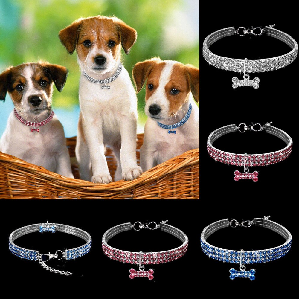 1 stk diamant kæledyr hundehalsbånd glitter skinnende justerbar ensfarvet rhinestone pet choker enkel hvalp