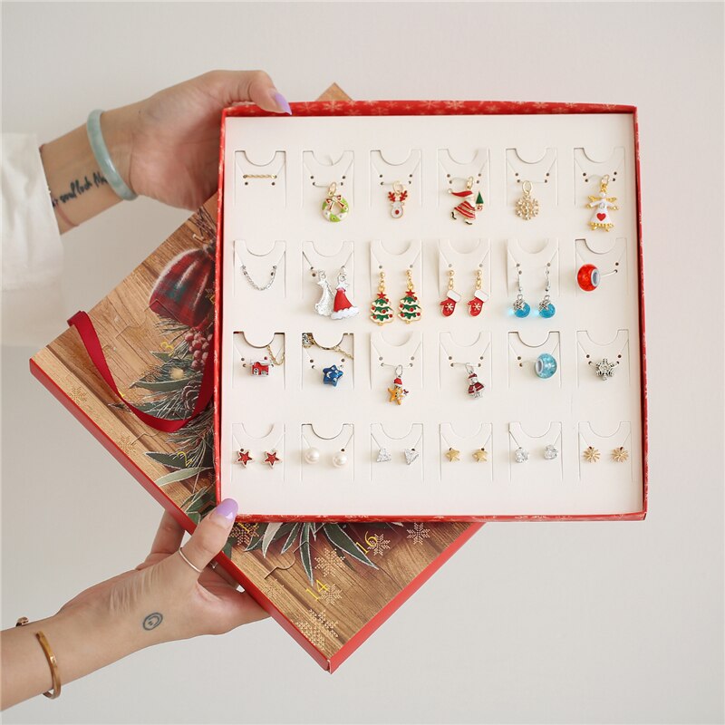 DIY Paper Advent Calendar Jewelry Earring Necklace Box Christmas Countdown 24 Doors Cabinet Kids Toys Decorative Ornaments