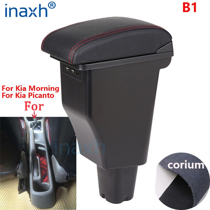 For Kia Morning Armrest box For Kia Picanto Car Armrest Interior Parts details Special Retrofit parts Center Storage box USB: B1genuine leather