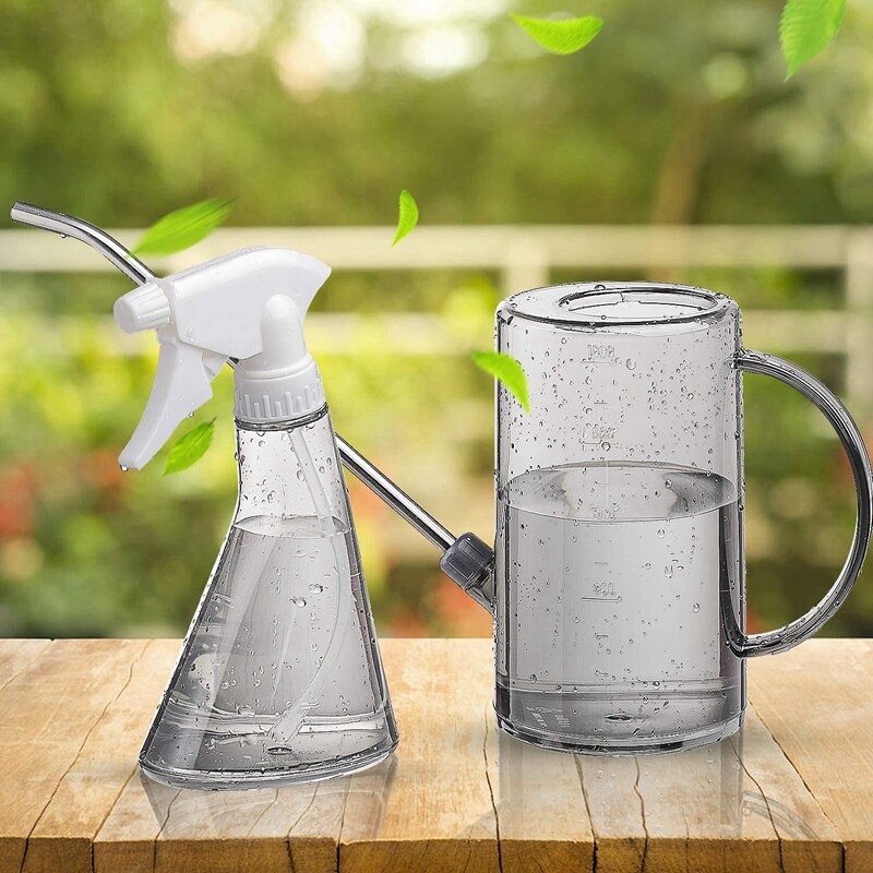 Gieter van kunststof, roestvrijstalen gieter met lange tuit en kleine nevelspuit voor het bewateren van planten en bloemen