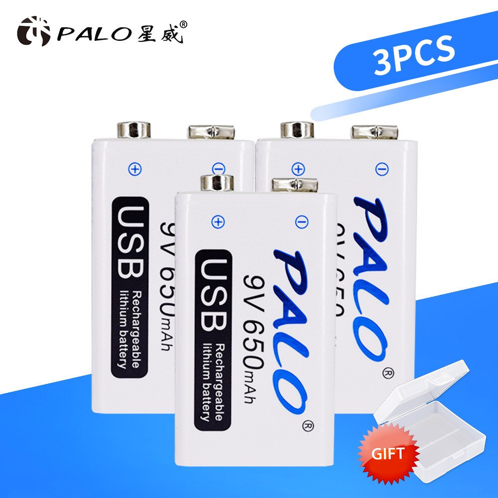 PALO micro USB 9V Lithium Rechargeable Battery 650mAh 6F22 9V li-ion battery for RC Helicopter Model Microphone Toy batteries: 3Pcs