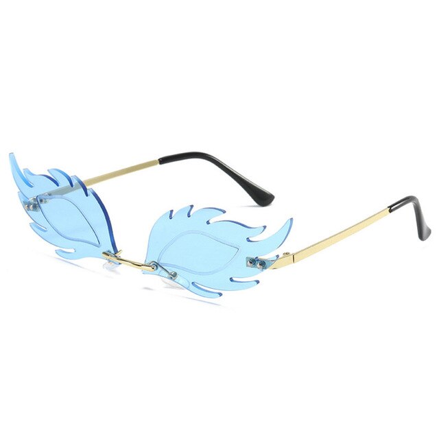 Feuer Flamme Sonnenbrille Frauen Männer Randlose Spiegel Brillen Luxus Trend Schmale Sonnenbrille Streetwear: Blau