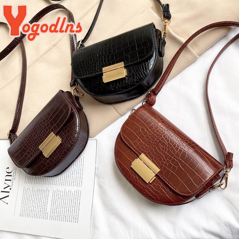 Yogodlns sac à bandoulière motif Crocodile femmes sac de selle en cuir PU Mini sacs à bandoulière femme sacs à main décontractés sac à main