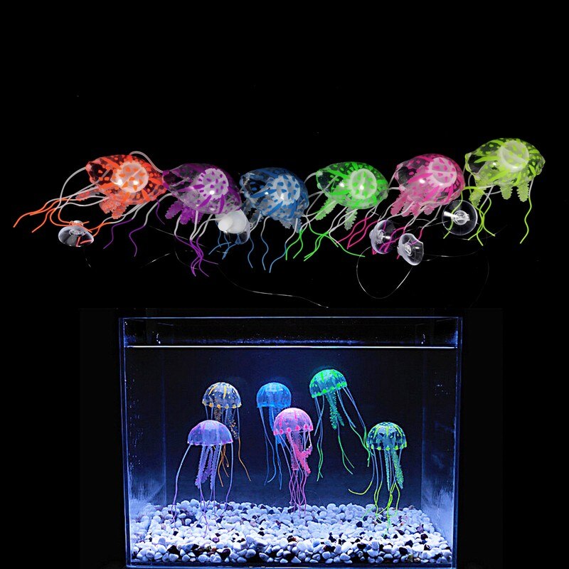 de medusas artificiales de silicona con efecto brillante, accesorios para pecera, adorno de Medusa de acuario