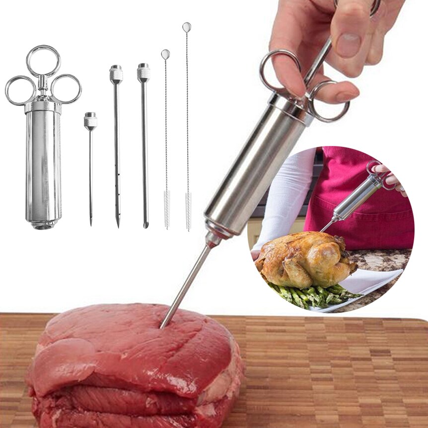 Inyector de carne de pollo y pavo de acero inoxidable, jeringa de condimentos, utensilios para salsa, accesorios de cocina, inyector de sabores