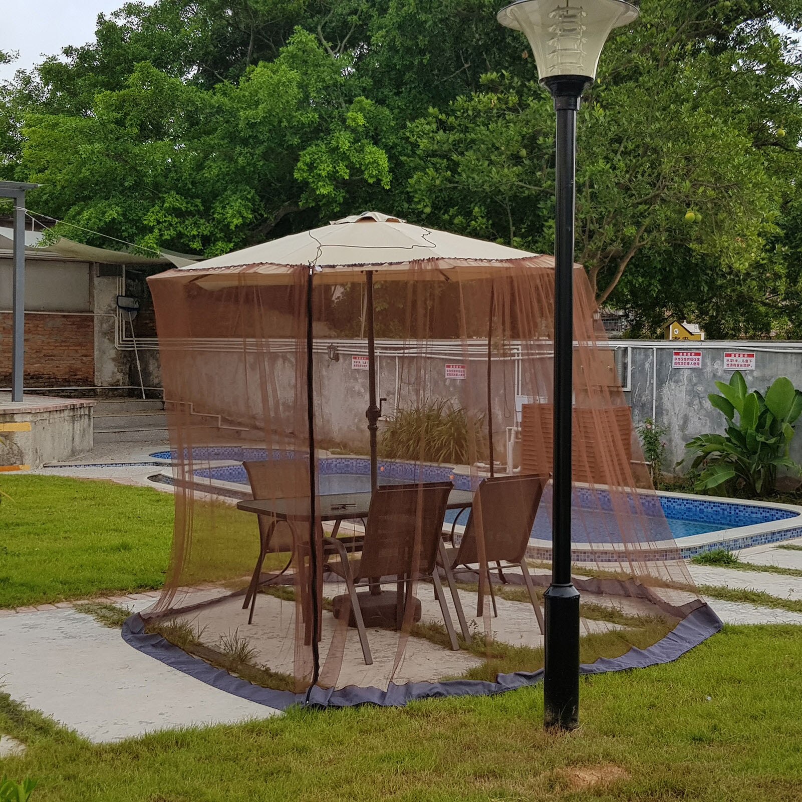 Patio Umbrella Net Balcony Umbrella Cover Mesh Black MosquitoNet Universal Umbrella Netting Screen Canopy Curtains Adjustable