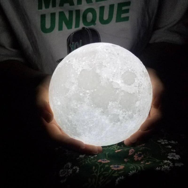 Rambery Maan Lamp 3D Print Nachtlampje Oplaadbare 3 Kleur Kraan Controle Lamp Verlichting 16 Kleuren Veranderen Afstandsbediening Led Maan licht