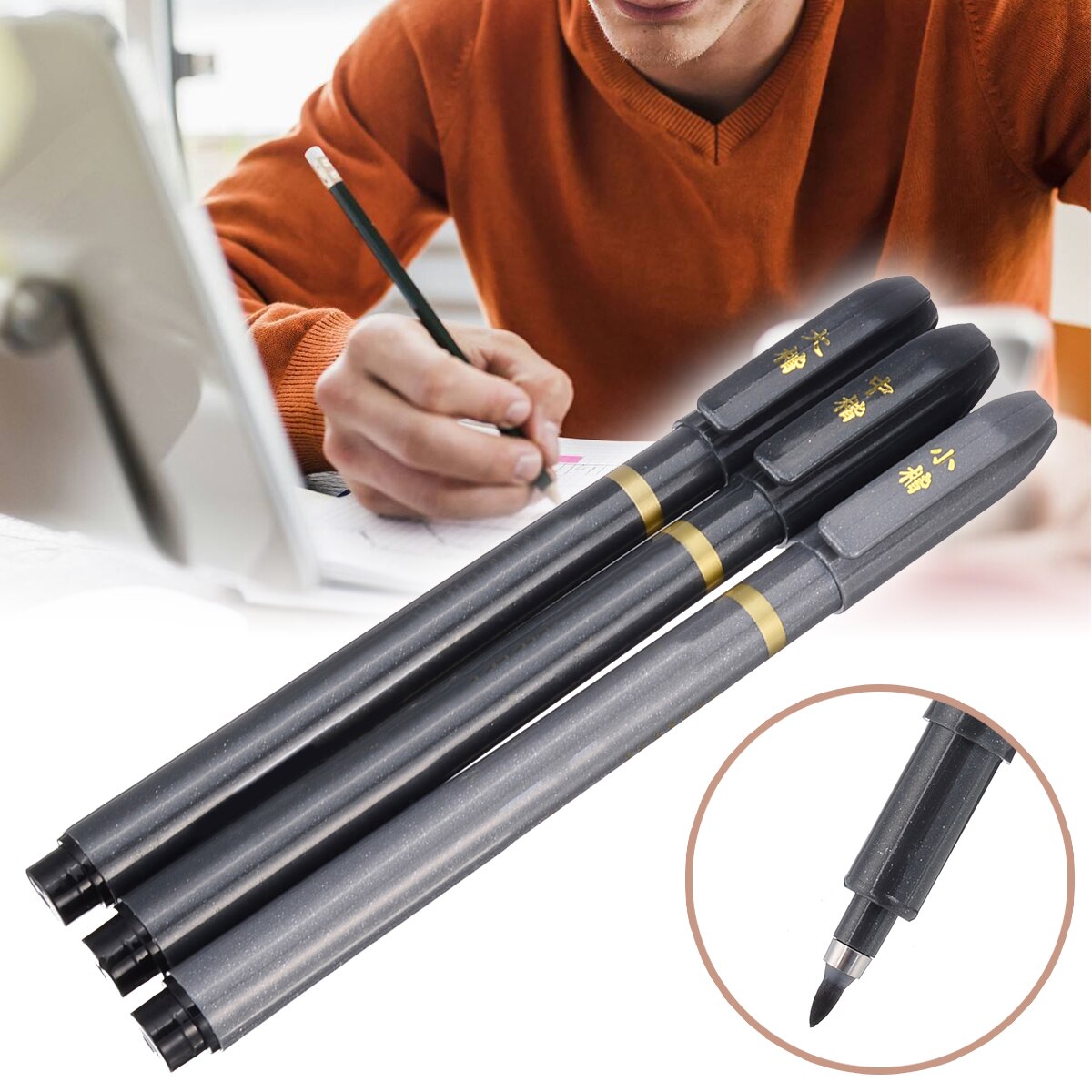 3pcs Chinese Japanese Calligraphy Brush Pen Art Markers Writing Office School Supplies Stationery Student L/M/S Szie
