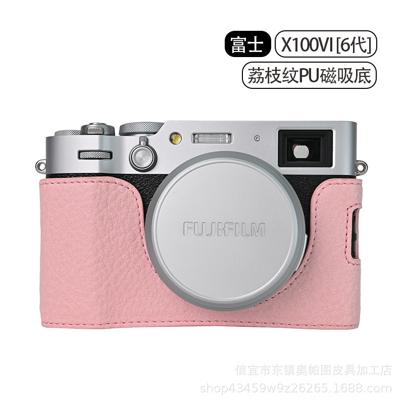 Torba na aparat fotograficzny do Fujifilm X100VI X100 VI 6, skórzana osłona ochronna z półpodstawą i paskiem na ramię na szyję i smyczą: WHITE